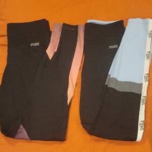 PINK Victoria's Secret Black, Pink, and Blue Leggings Set